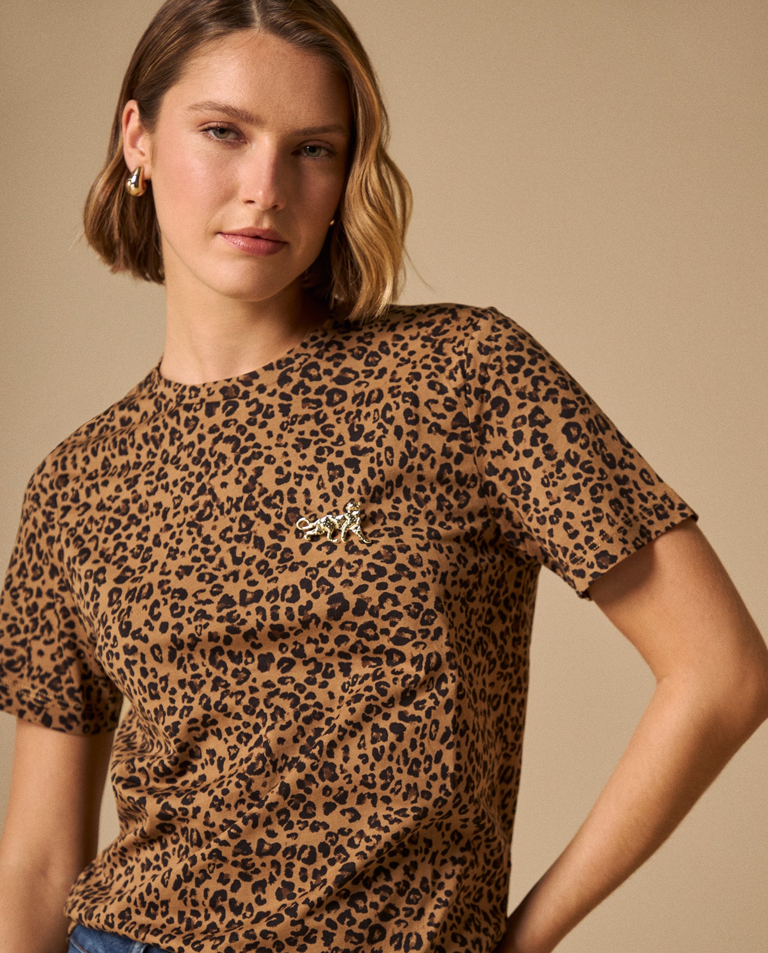 Camiseta Animal Print Beige Premium - Beige