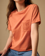 Camiseta Naranja con Bordado Floral - Naranja