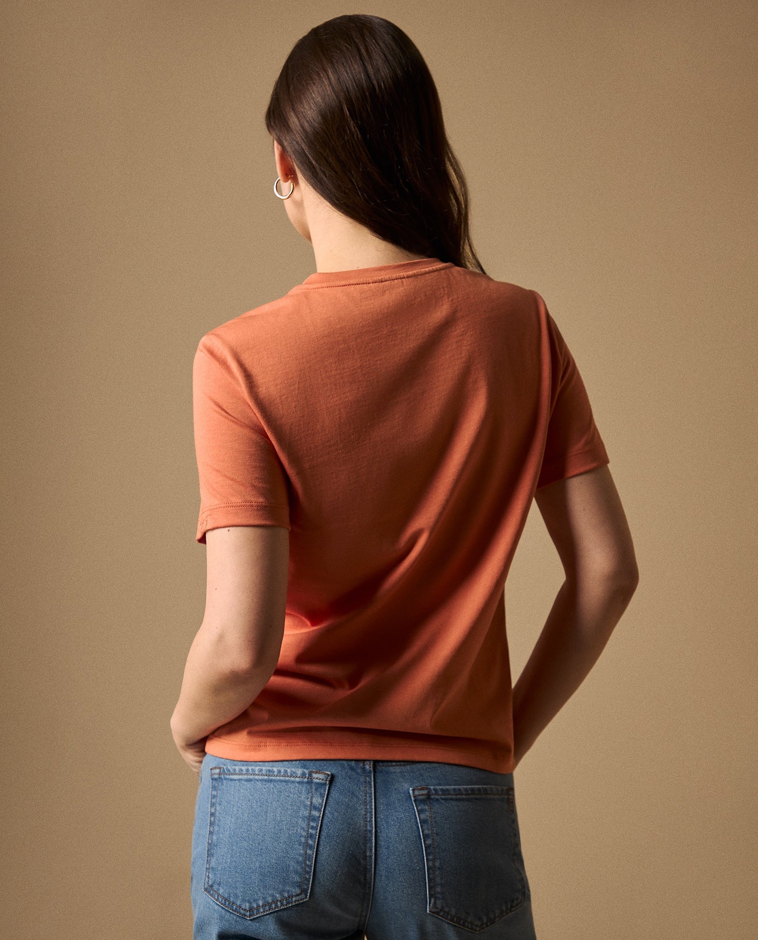 Camiseta Naranja con Bordado Floral - Naranja