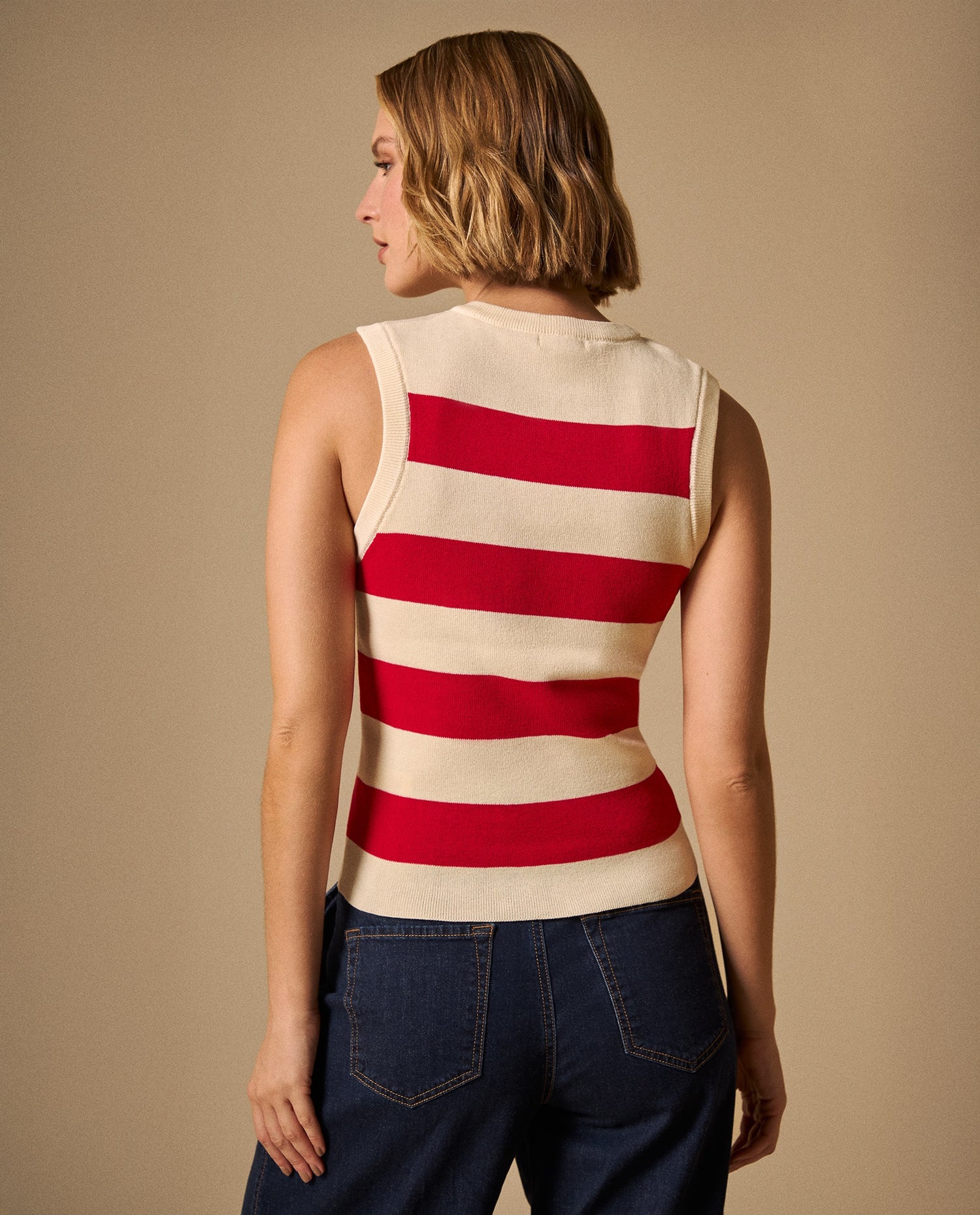 Camiseta Rayas Sin Mangas - Rojo