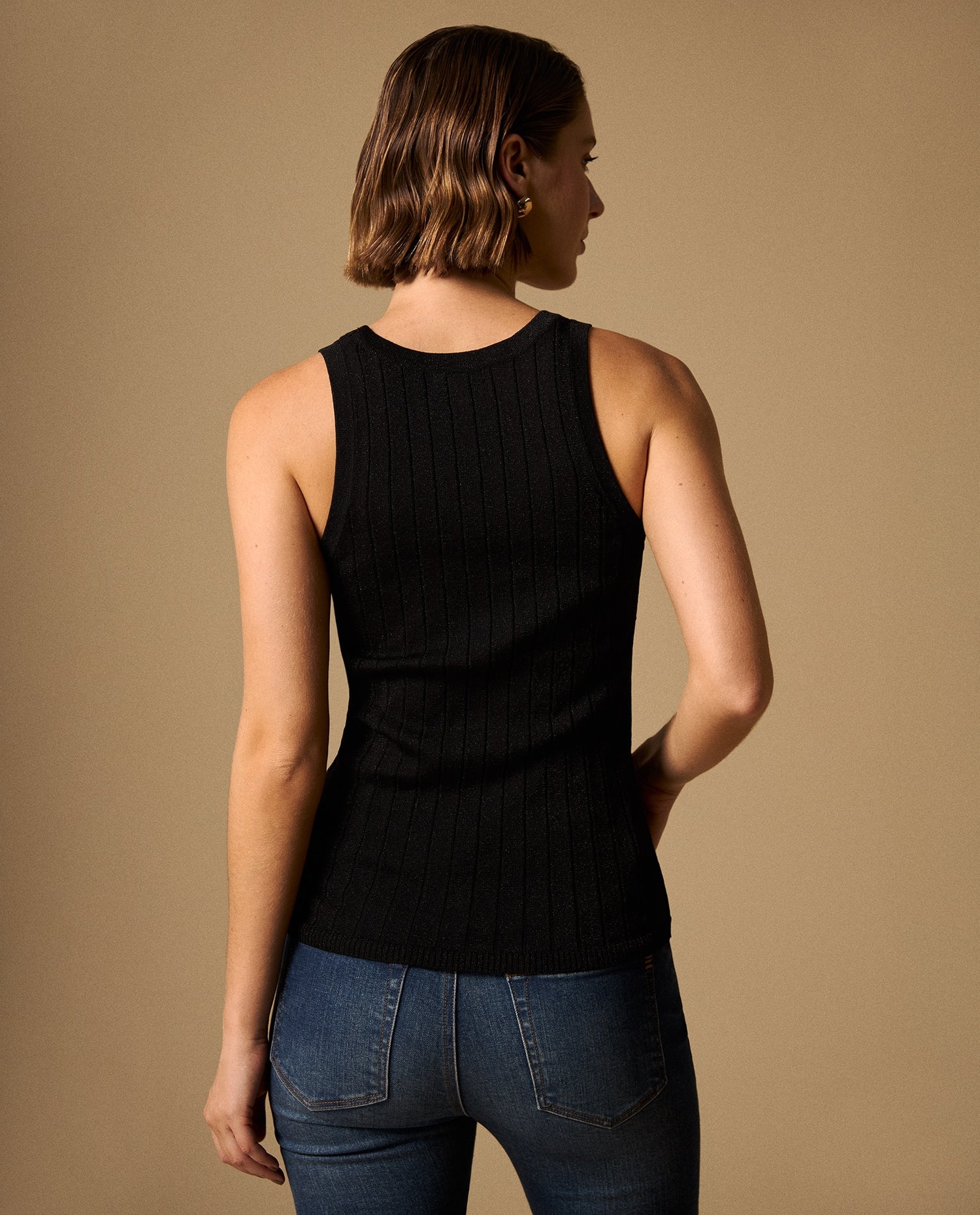 Camiseta Tejida Negro con Detalles Lurex - Negro