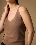 Camiseta Tejida con Lurex Dorado - Café