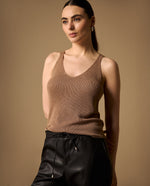 Camiseta Tejida con Lurex Dorado - Café