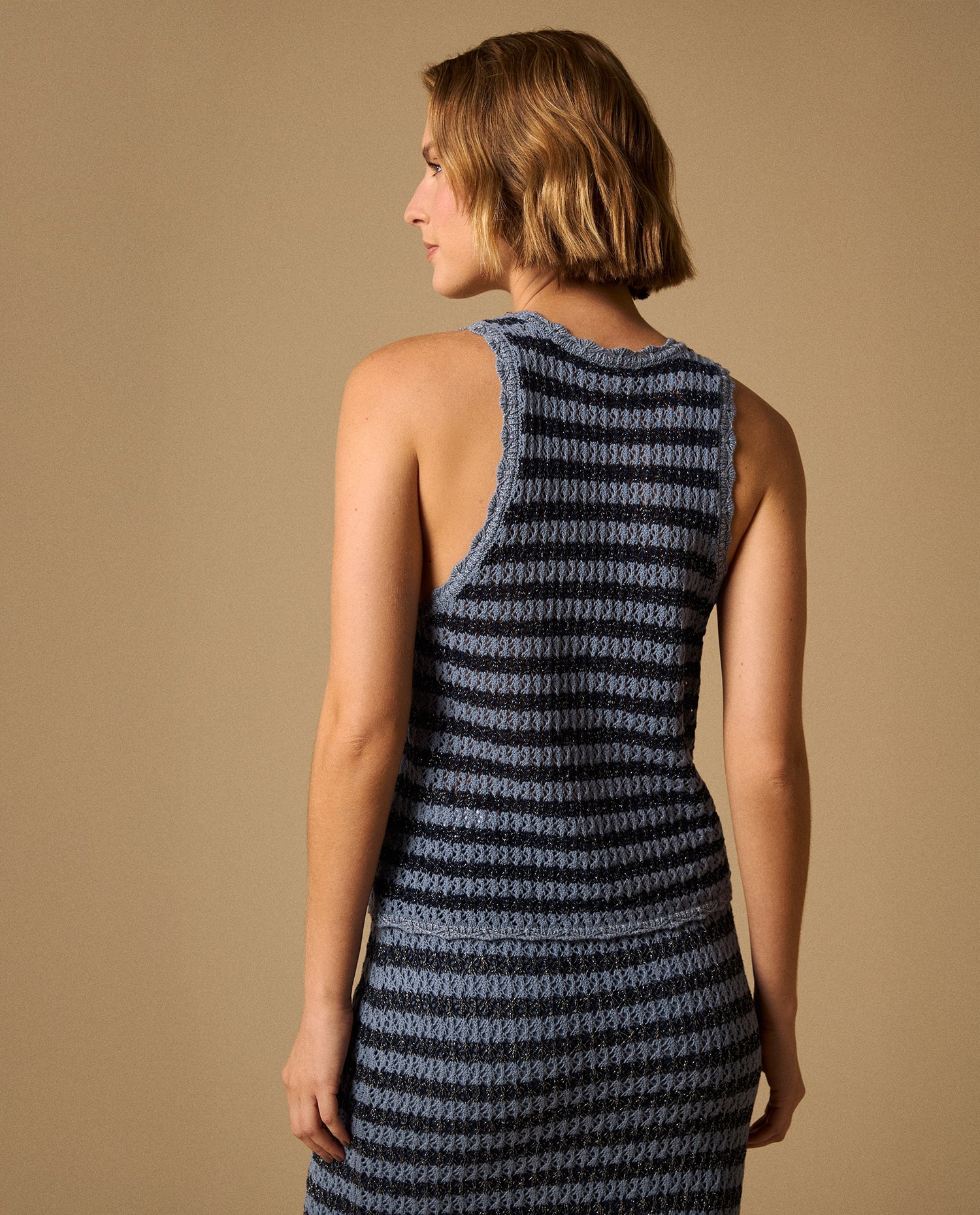 Camiseta Rayas con Detalles Metalizados - Azul