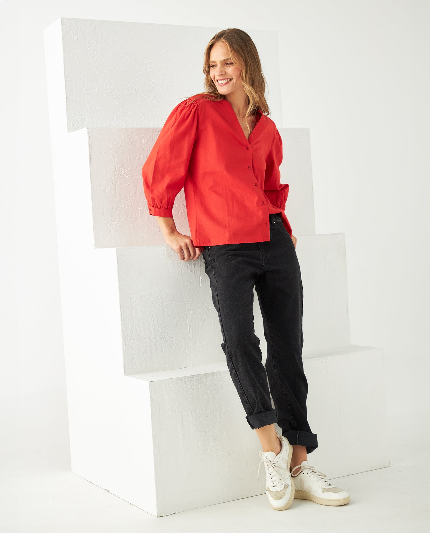 Camisa con escote en V para mujer - Naranja