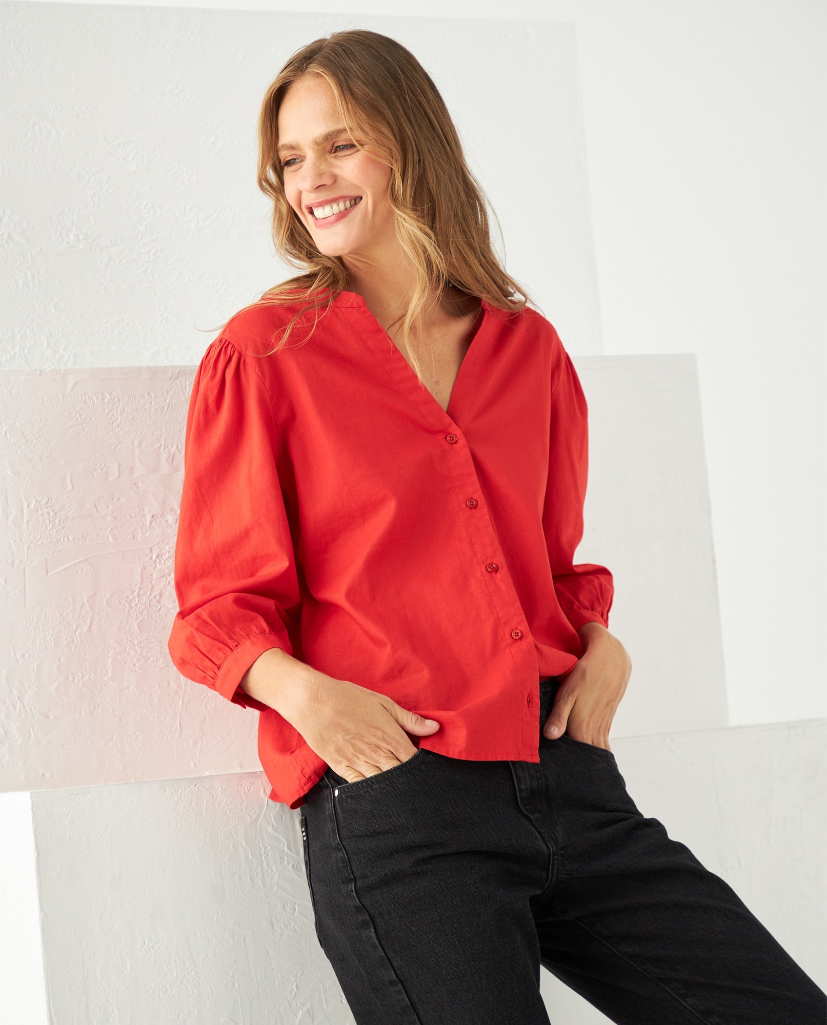 Camisa con escote en V para mujer - Naranja 34_611F047_NAR181555_4