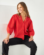Camisa con escote en V para mujer - Naranja