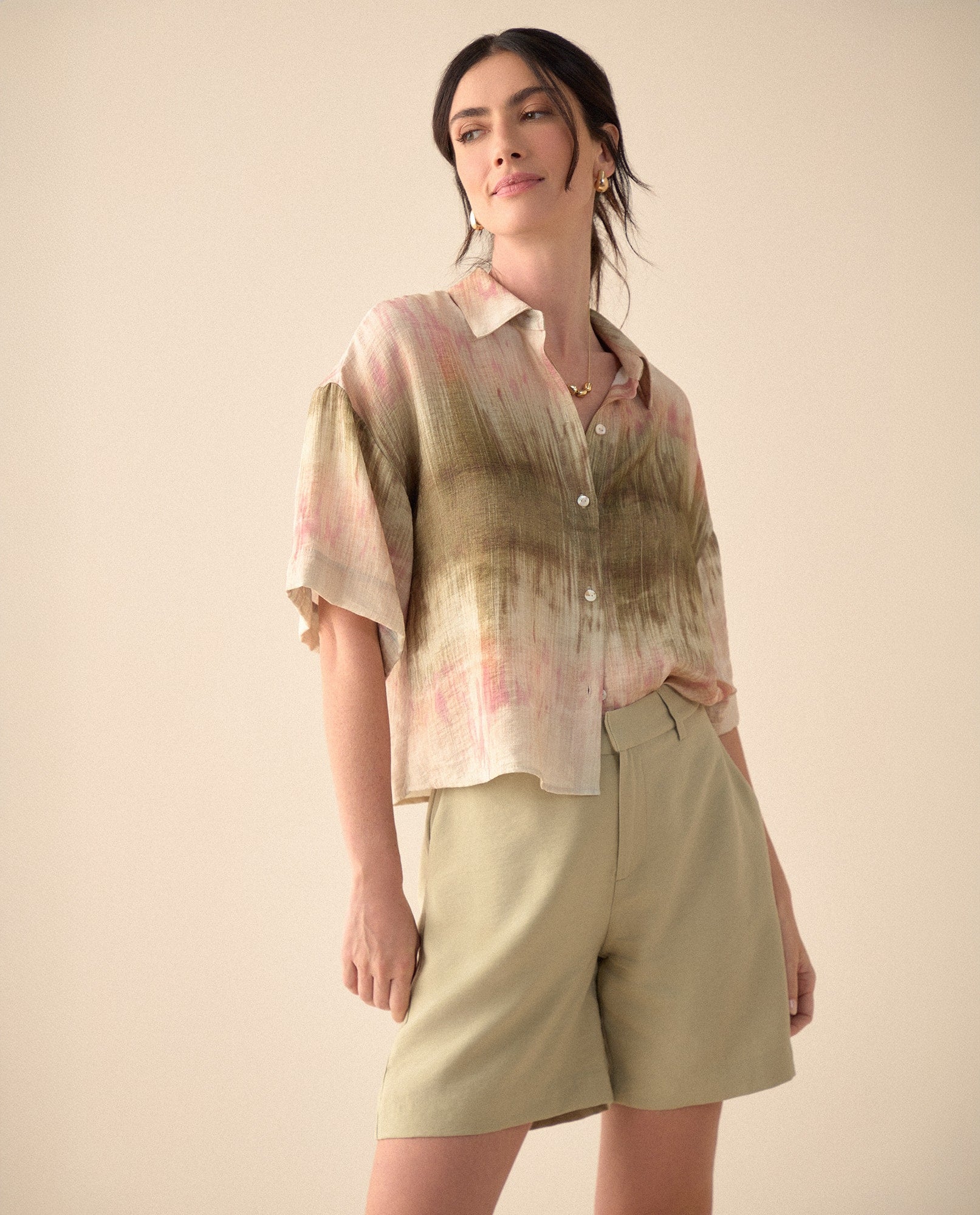 Camisa de largo pretinero para muer - Beige 34_611G000_BEI161310_0