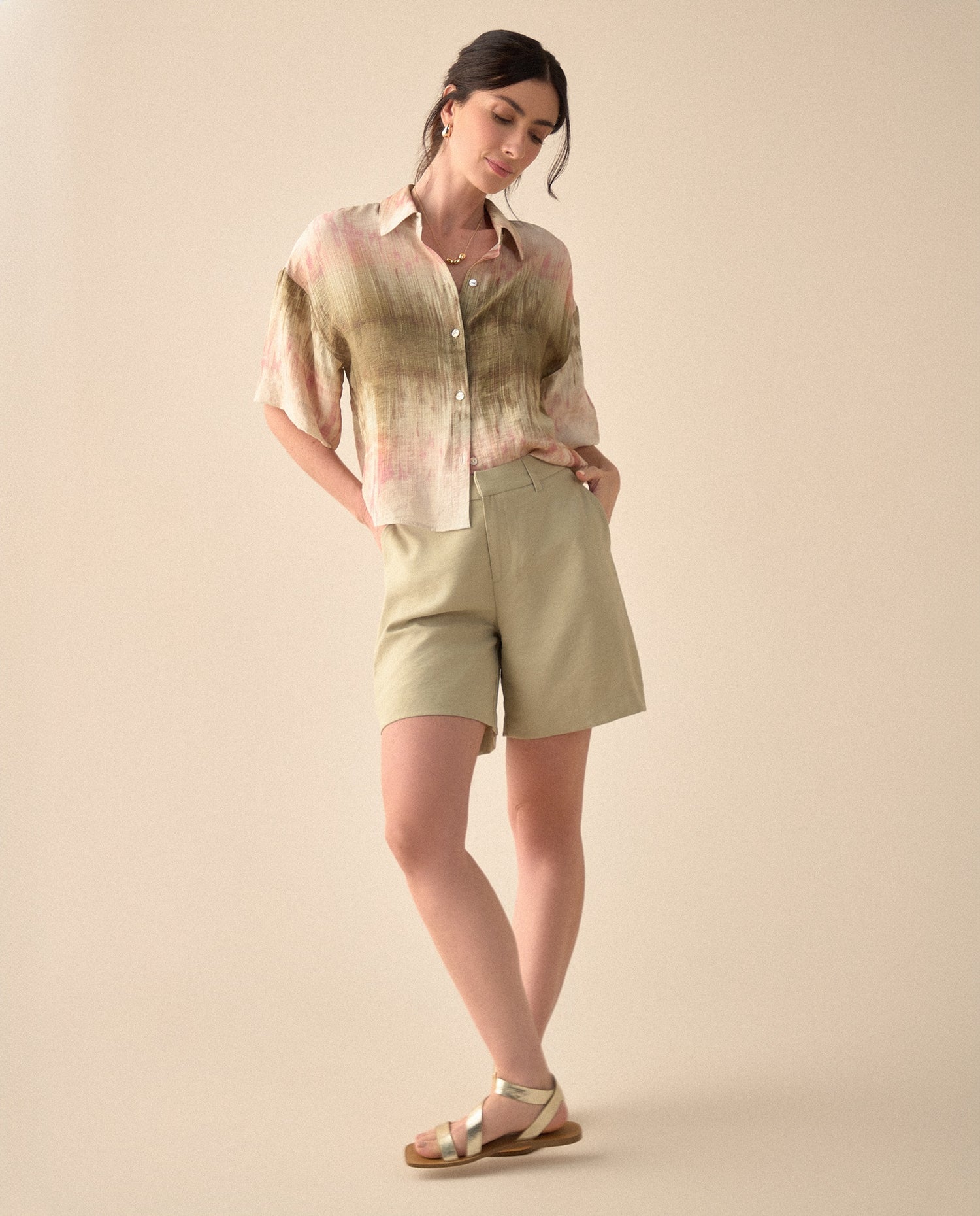Camisa de largo pretinero para muer - Beige
