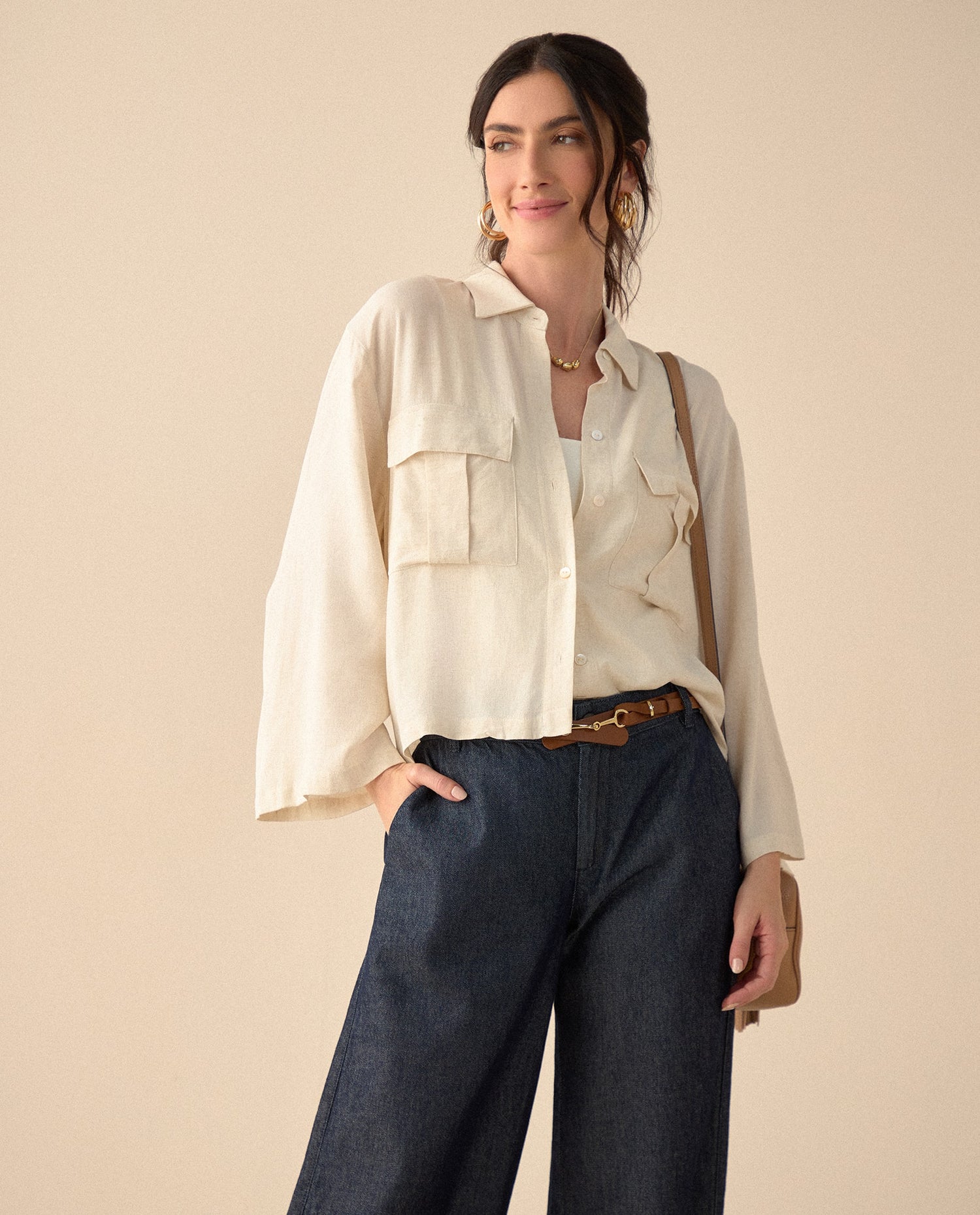 Camisa de silueta amplia para mujer - Crudo