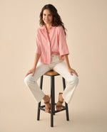 Camisa preteñida a rayas para mujer - Naranja