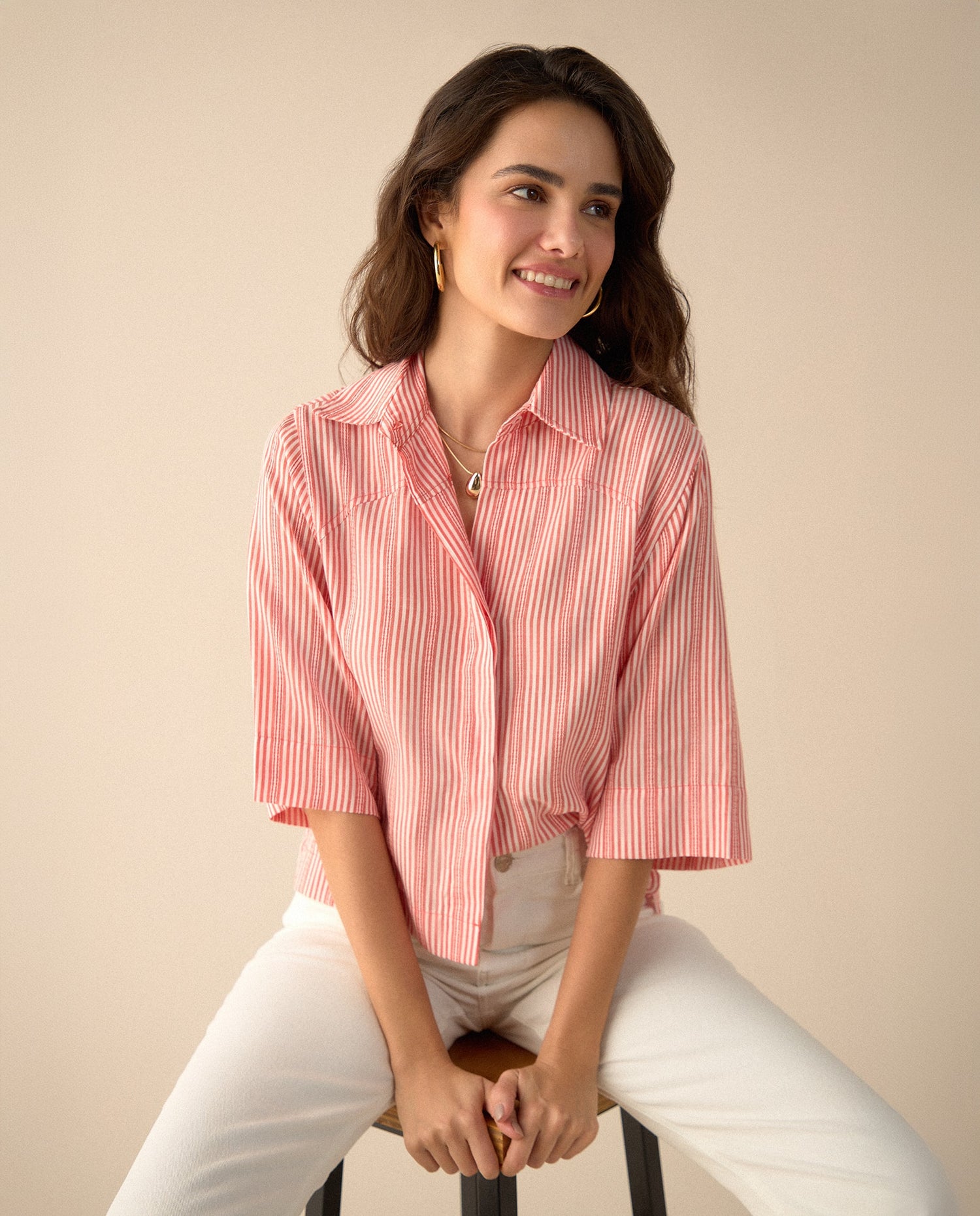 Camisa preteñida a rayas para mujer - Naranja