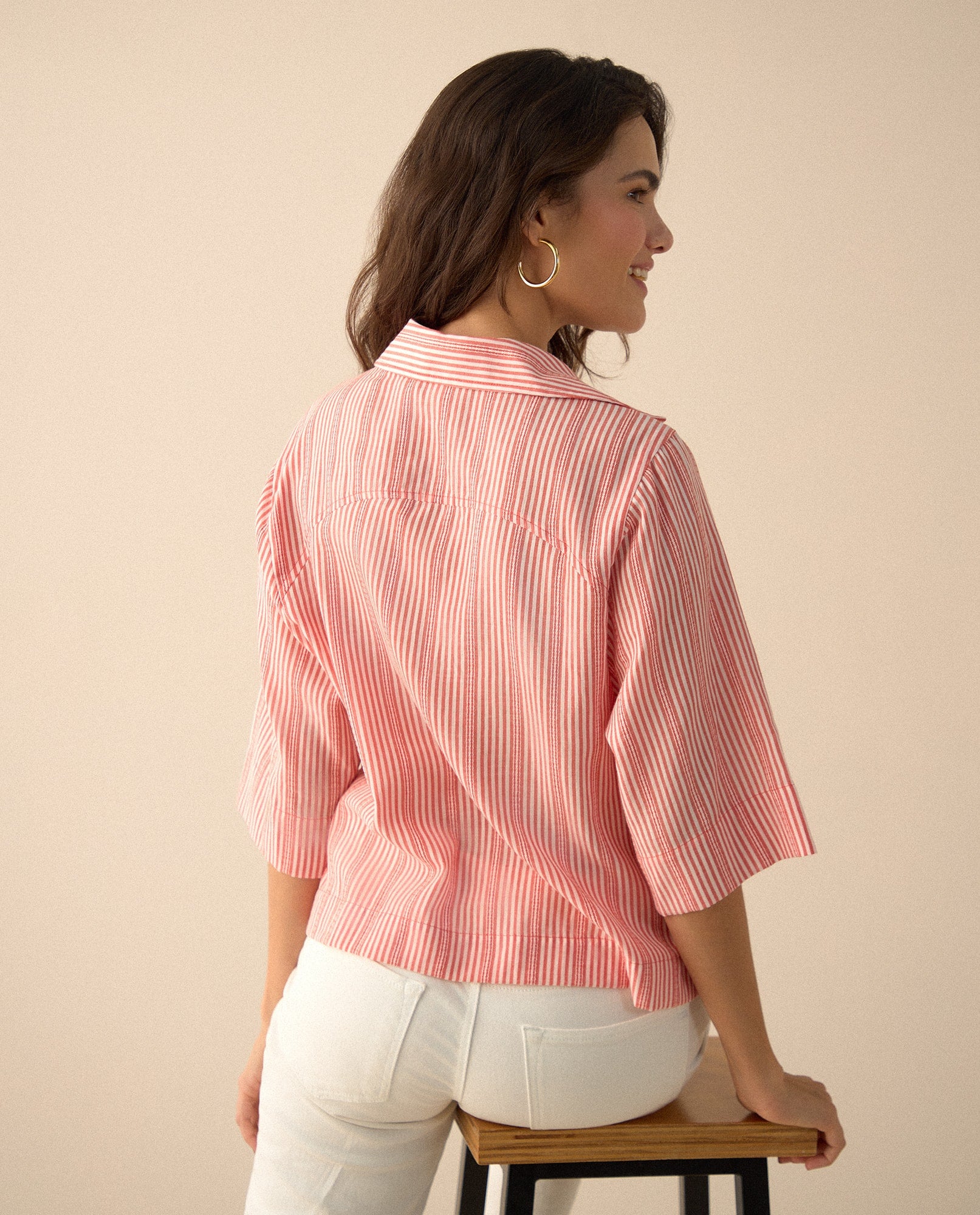 Camisa preteñida a rayas para mujer - Naranja 34_611G003_NAR171456_4
