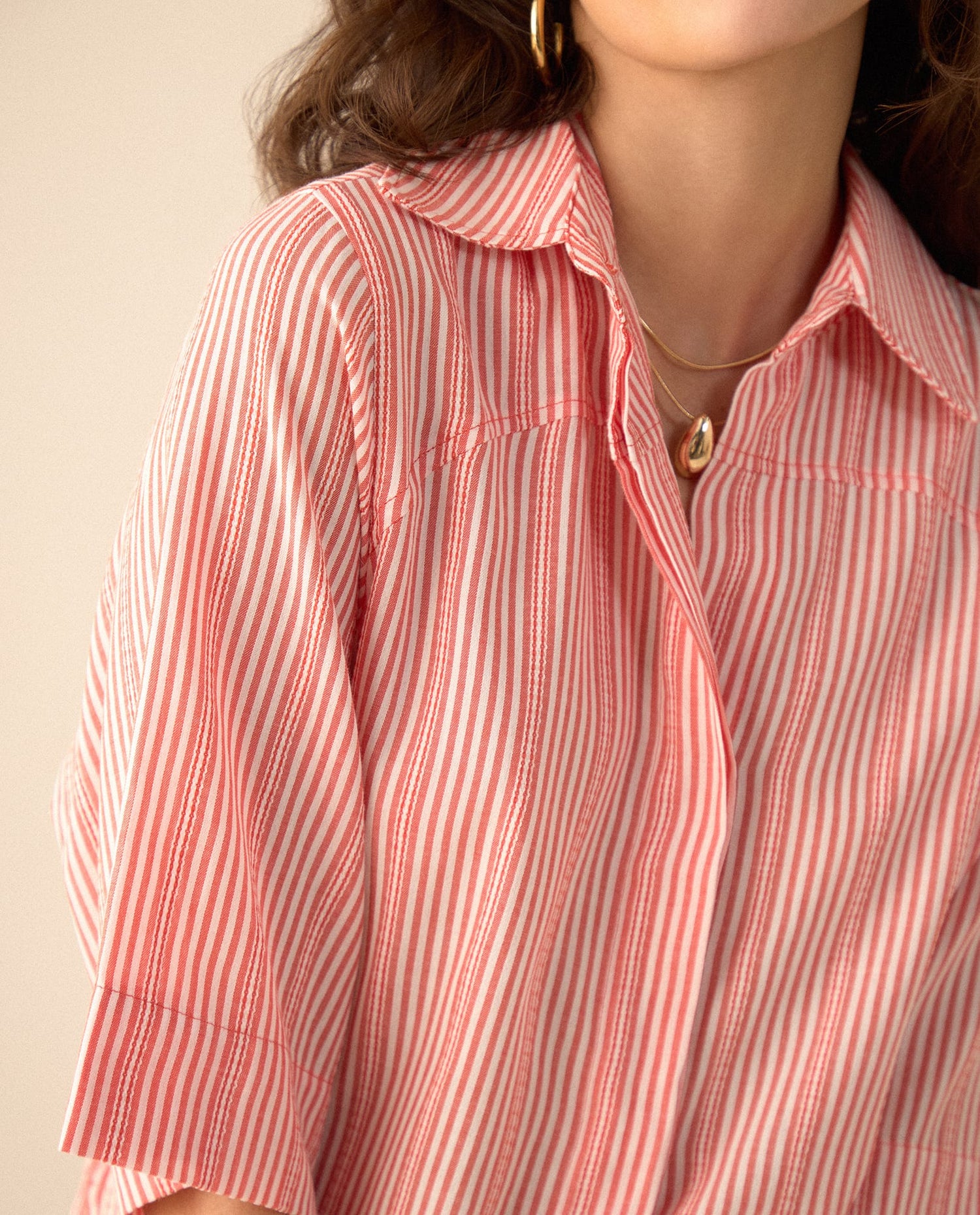 Camisa preteñida a rayas para mujer - Naranja