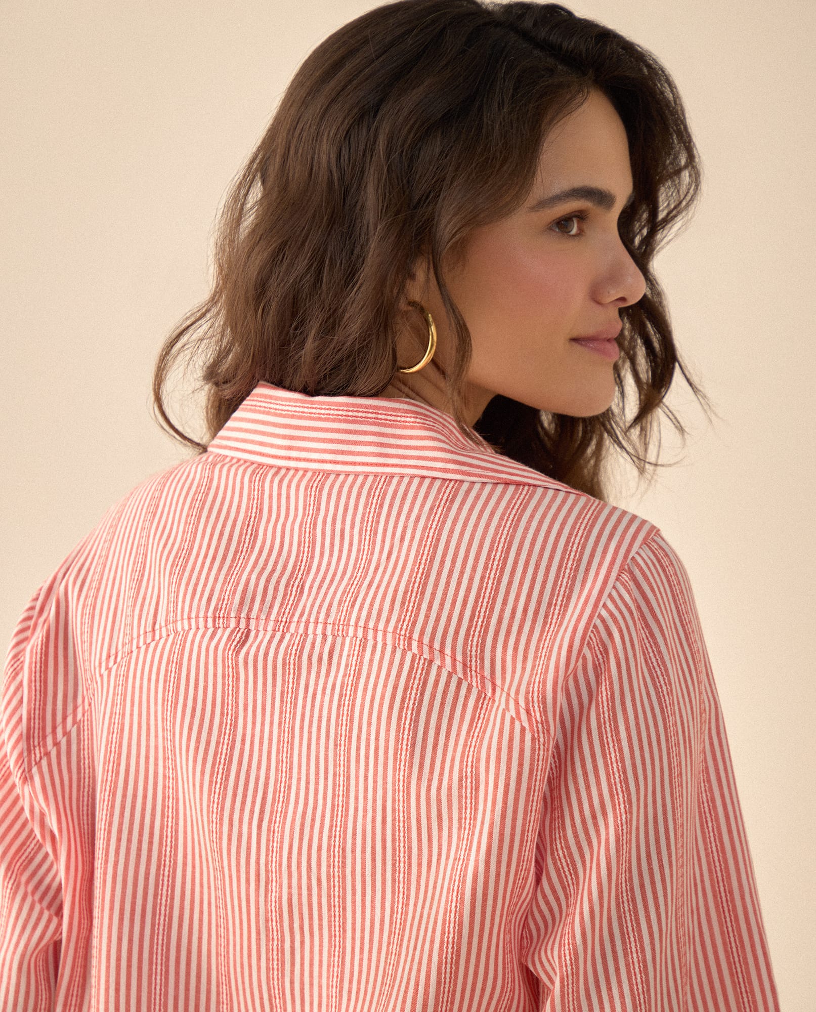 Camisa preteñida a rayas para mujer - Naranja 34_611G003_NAR171456_6