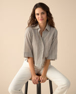 Camisa preteñida a rayas para mujer - Verde