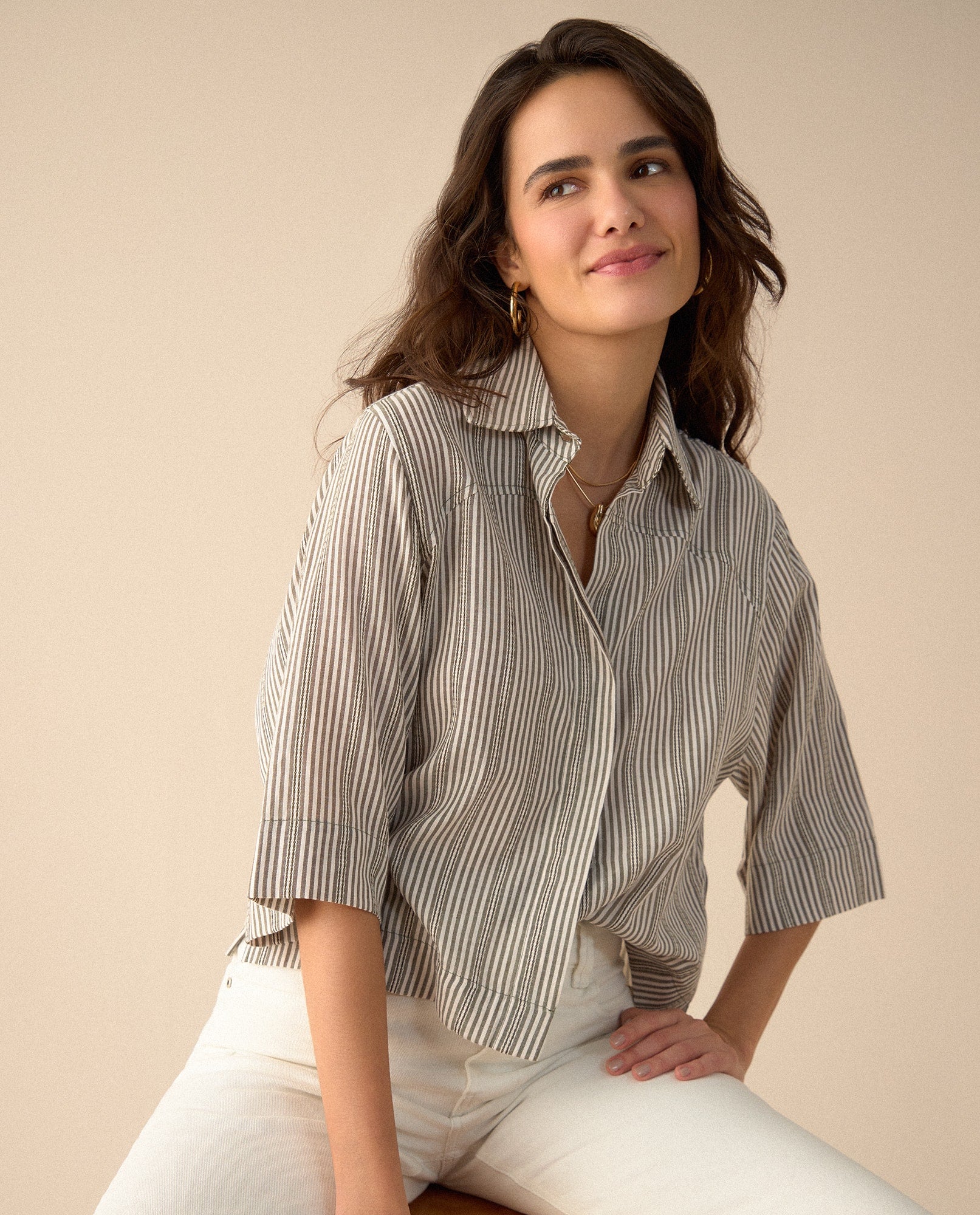 Camisa preteñida a rayas para mujer - Verde 34_611G003_VER170525_3