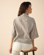 Camisa preteñida a rayas para mujer - Verde