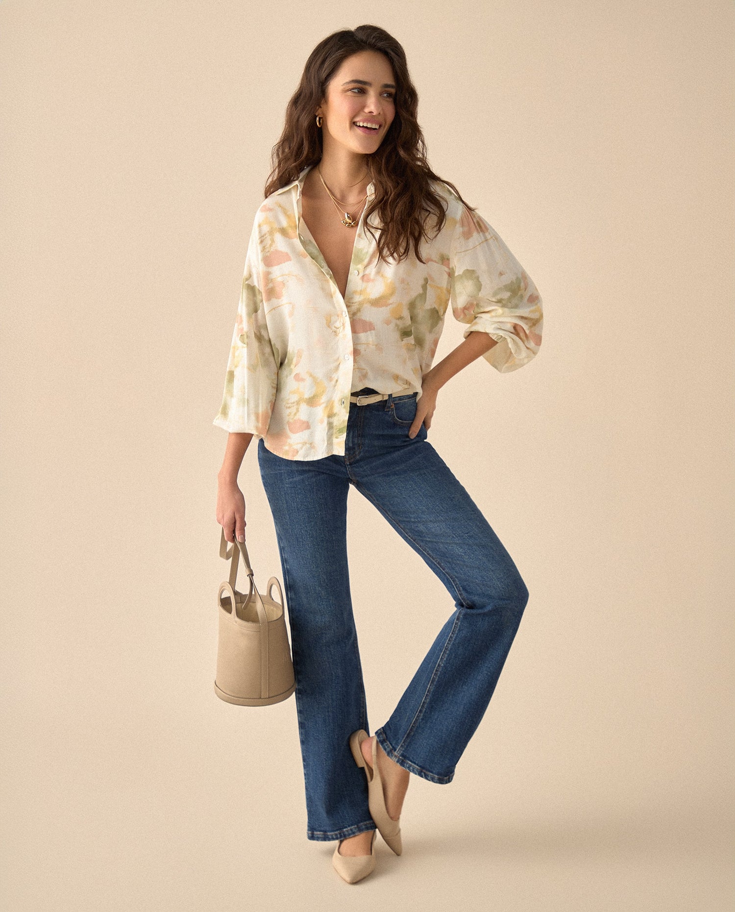 Camisa manga larga con recogido para mujer - Amarillo