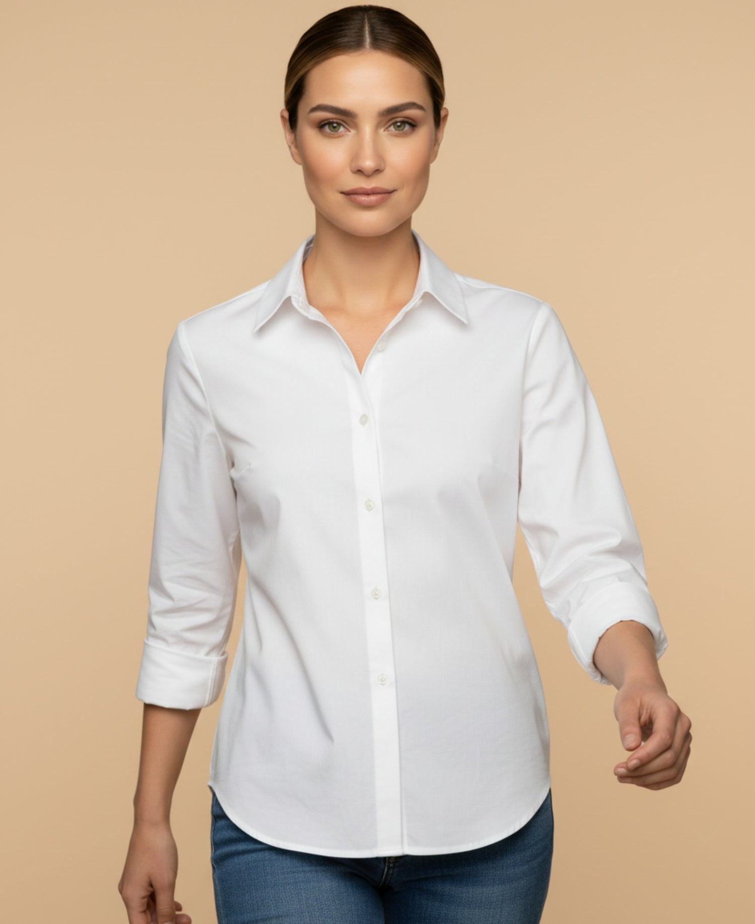 Camisa con flores bordadas para mujer - Crudo