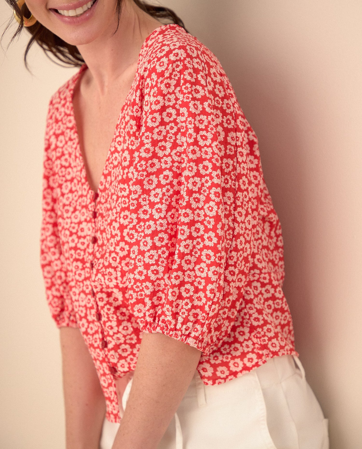 Camisa con estampado de flores para mujer - Rojo