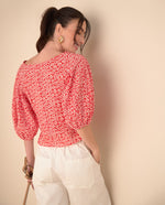 Camisa con estampado de flores para mujer - Rojo