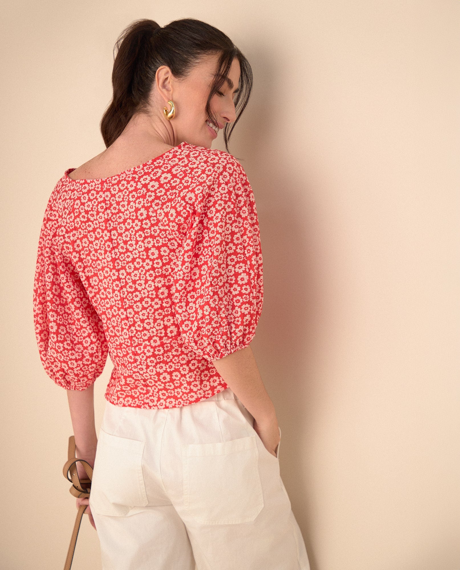 Camisa con estampado de flores para mujer - Rojo 34_611G011_ROJ191664_4