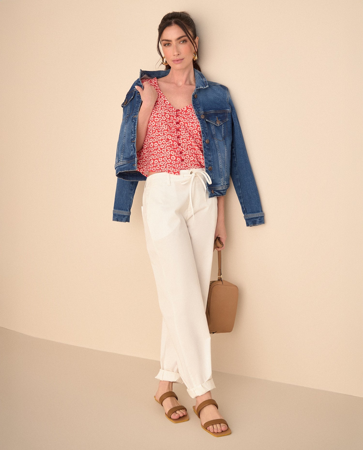 Camisa con estampado de flores para mujer - Rojo