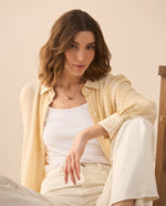 Camisa clásica de diseño a rayas para mujer - Amarillo