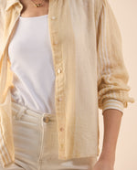 Camisa clásica de diseño a rayas para mujer - Amarillo