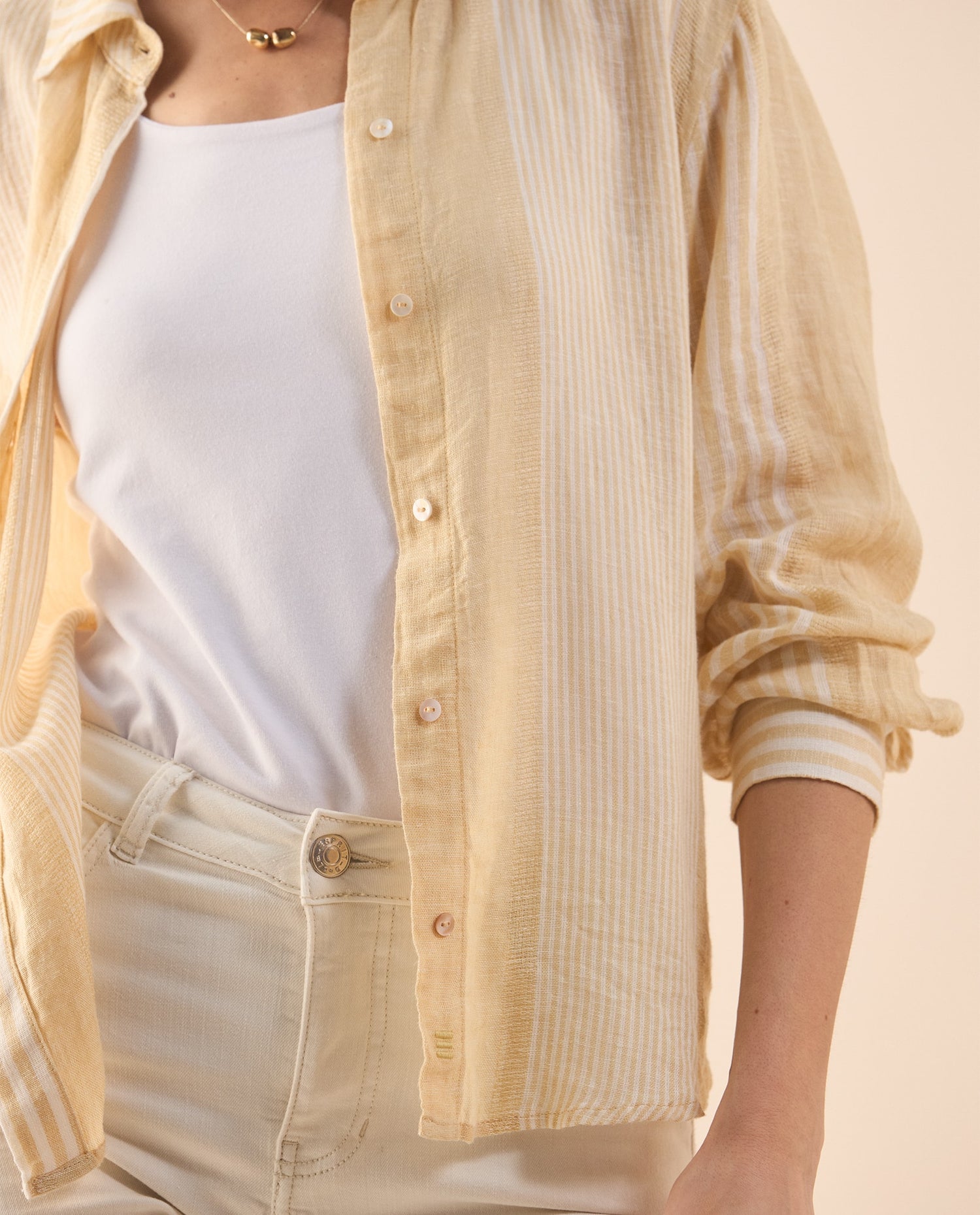 Camisa clásica de diseño a rayas para mujer - Amarillo