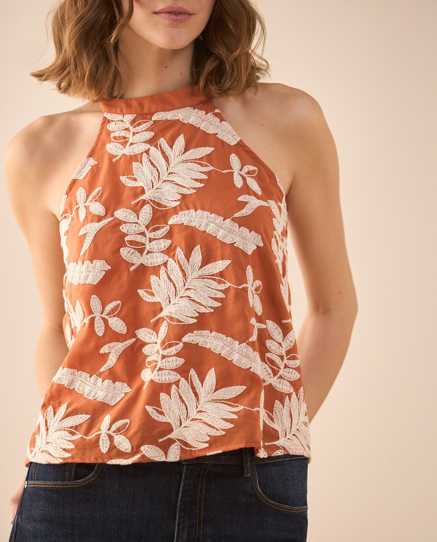 Camisa con detalles bordados para mujer - Naranja