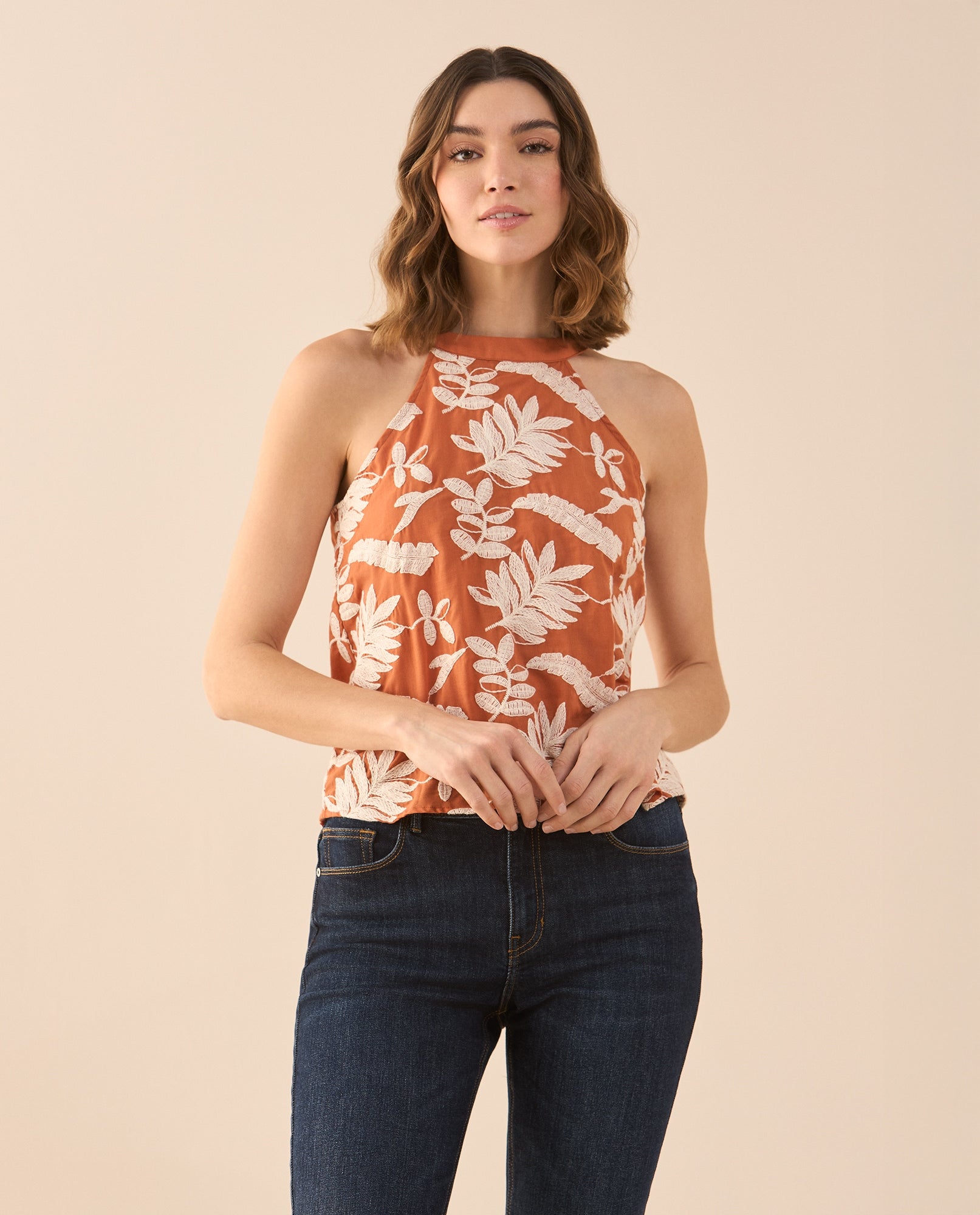 Camisa con detalles bordados para mujer - Naranja 34_611G019_NAR171347_5