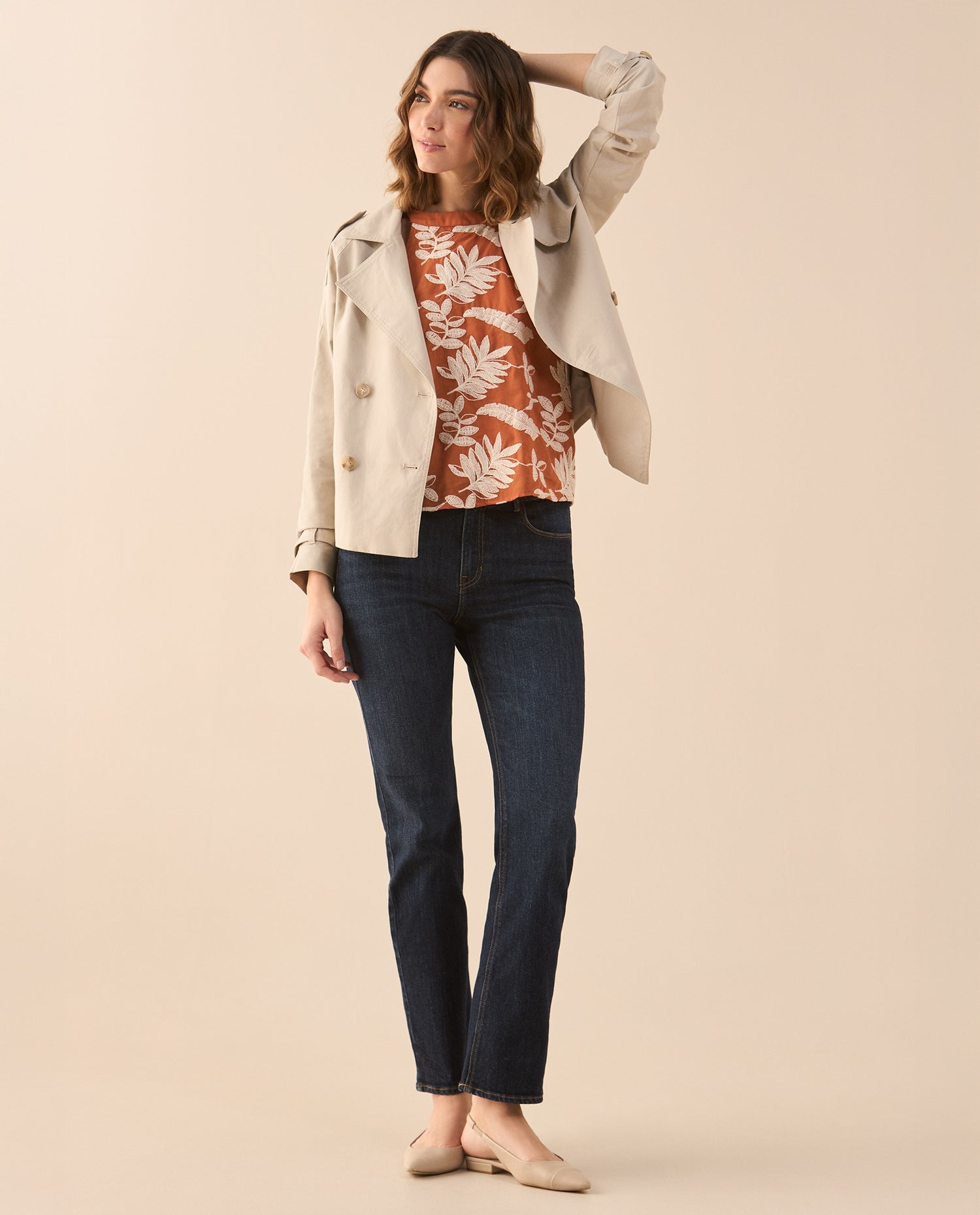 Camisa con detalles bordados para mujer - Naranja