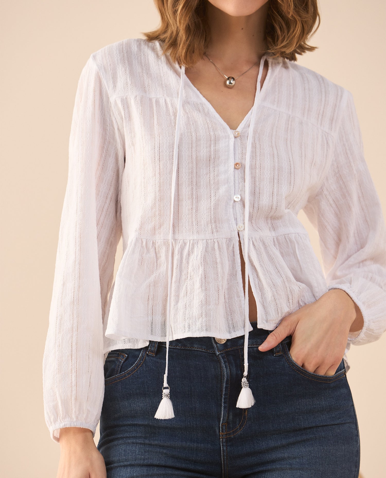 Camisa con escote en V para mujer - Beige