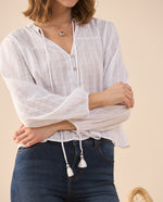 Camisa con escote en V para mujer - Beige
