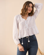 Camisa con escote en V para mujer - Beige