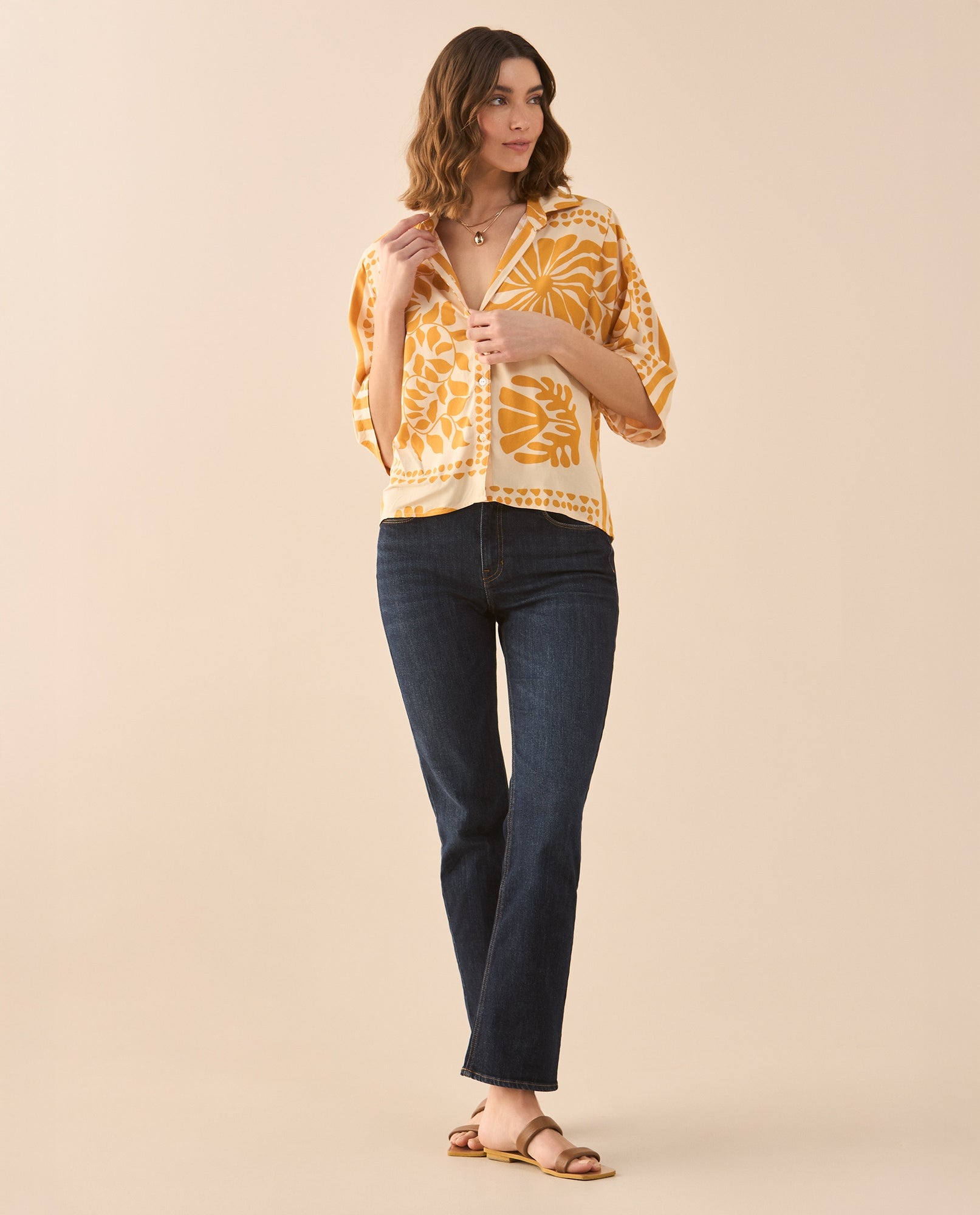 Camisa con estampado de flores para mujer - Crudo 34_611G021_CRU110602_6