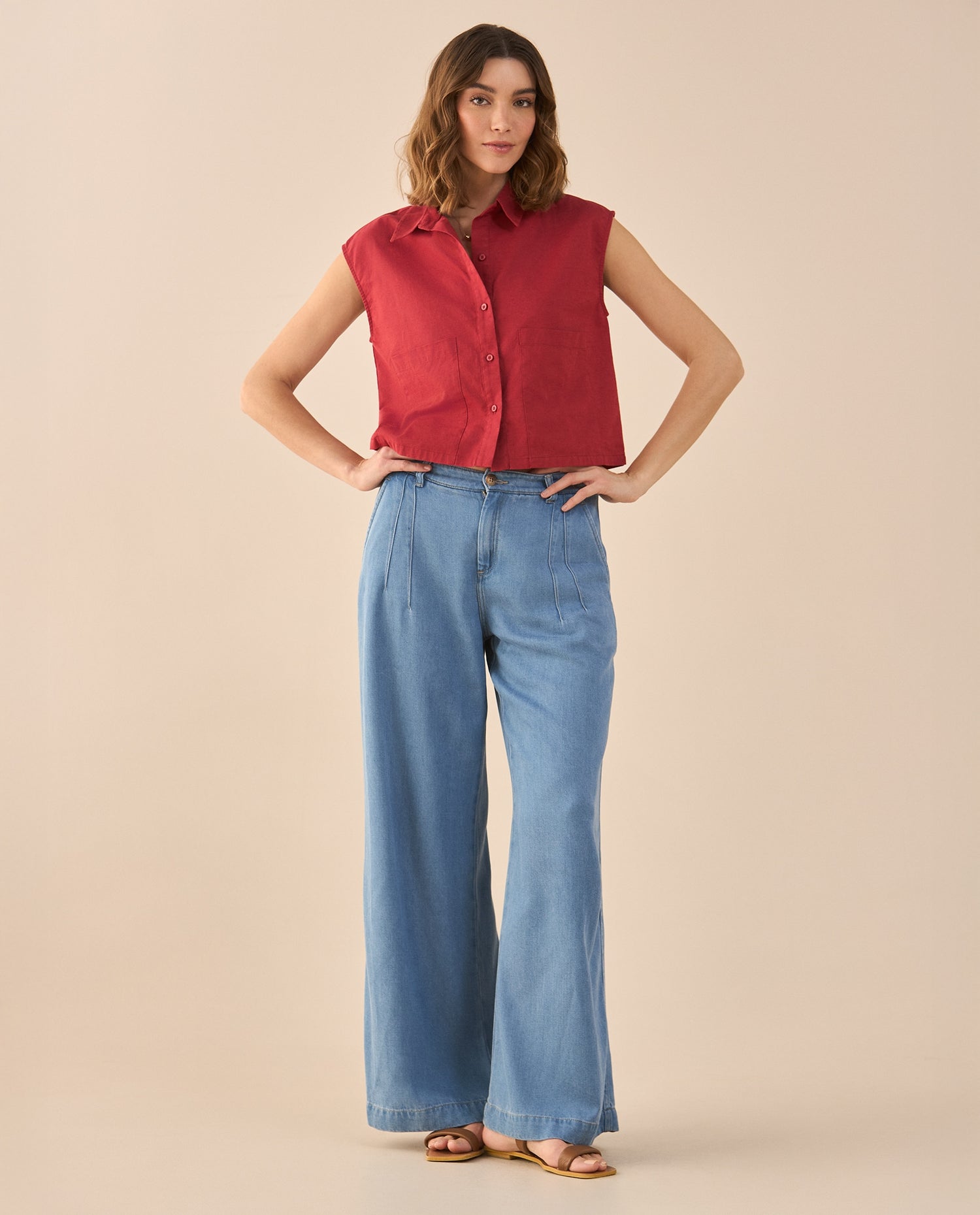 Camisa de largo pretinero para mujer - Rojo