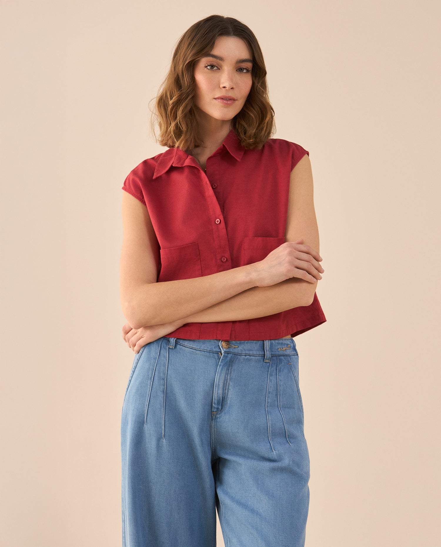 Camisa de largo pretinero para mujer - Rojo