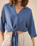 Camisa tipo bowling para mujer - Azul