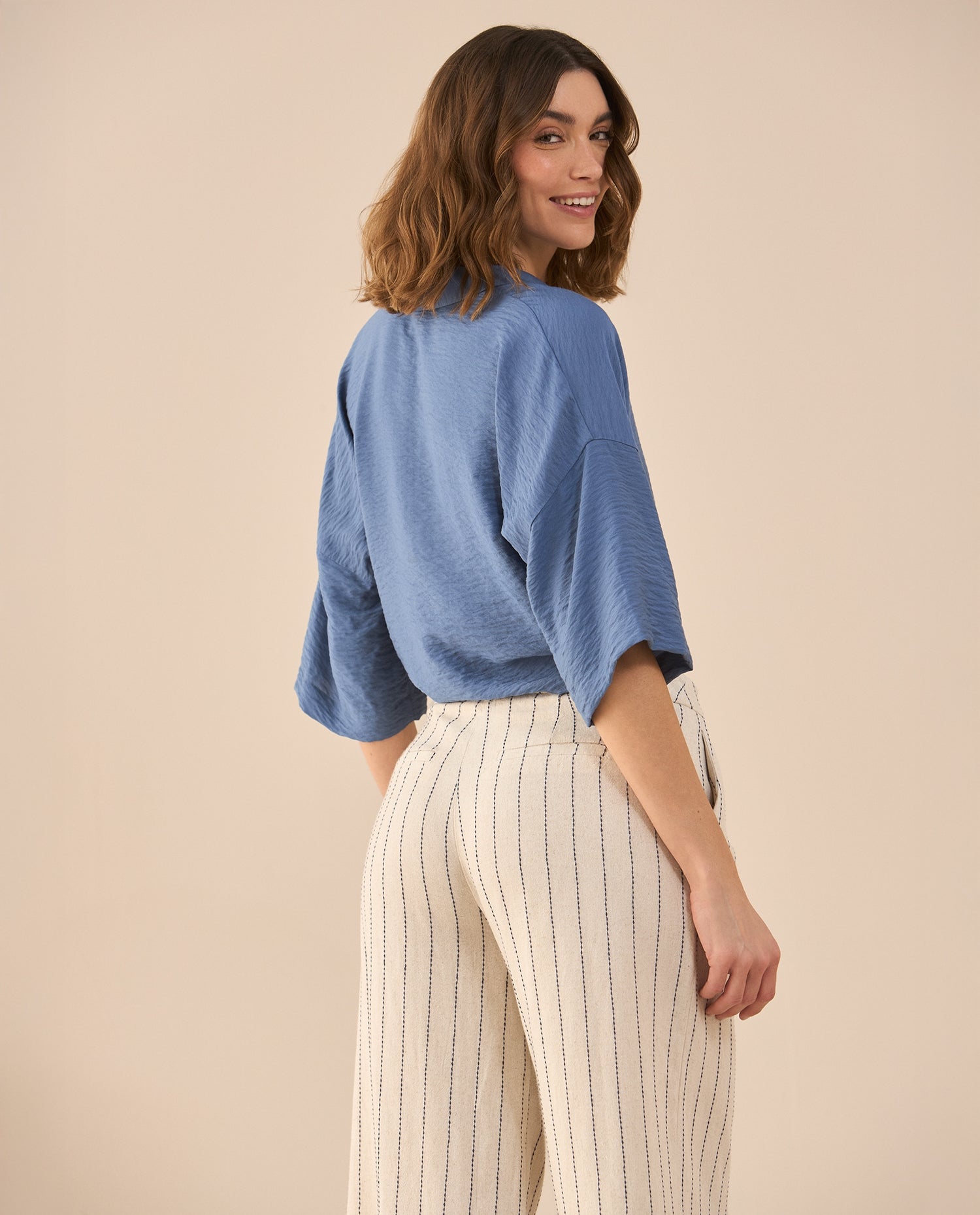 Camisa tipo bowling para mujer - Azul