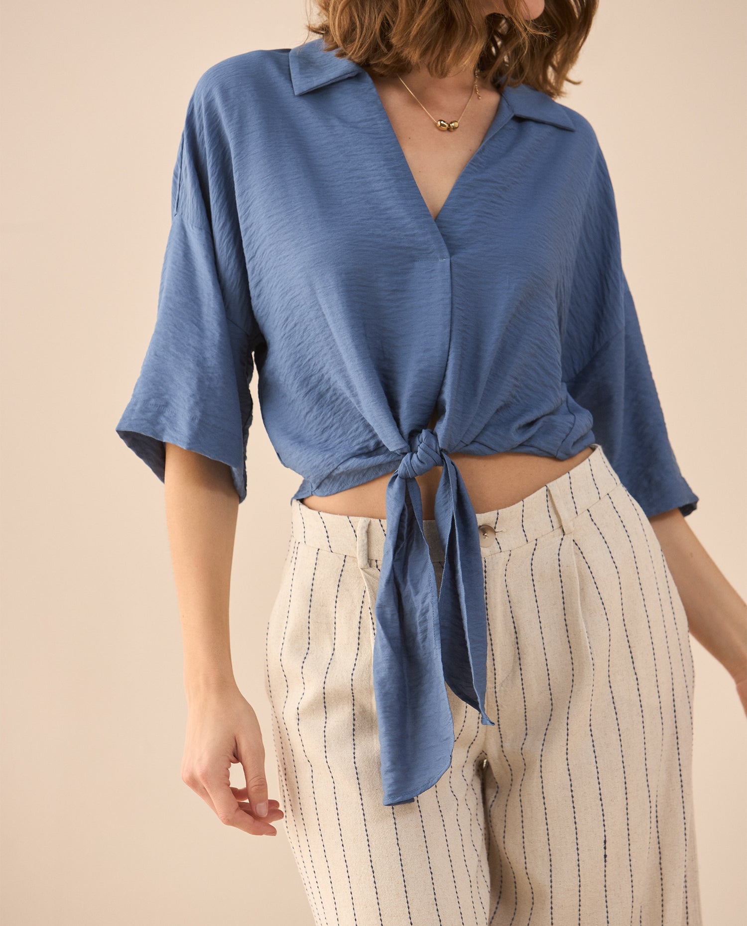 Camisa tipo bowling para mujer - Azul