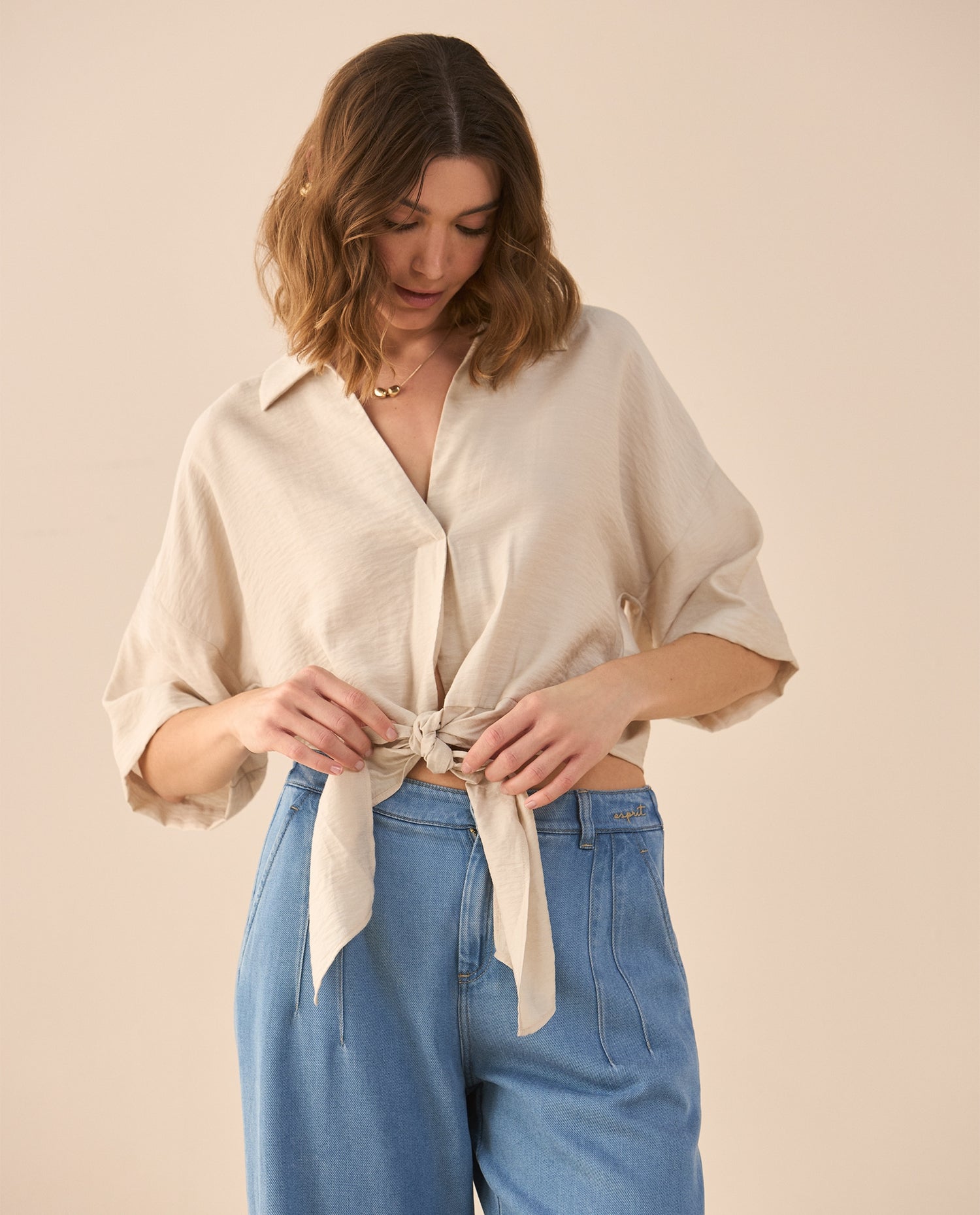 Camisa tipo bowling para mujer - Crudo