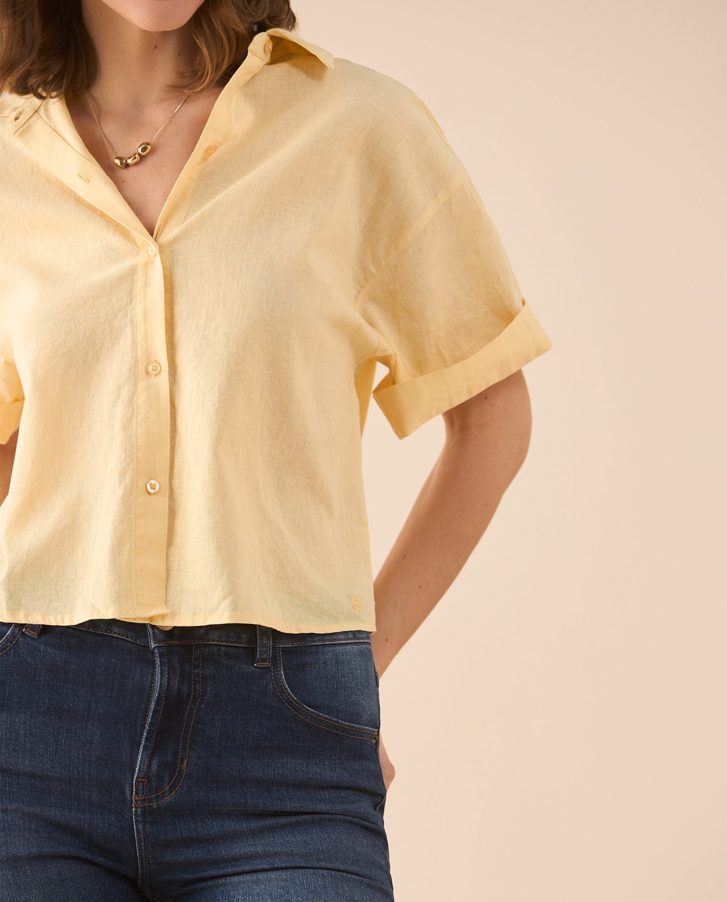 Camisa de manga corta para mujer - Amarillo