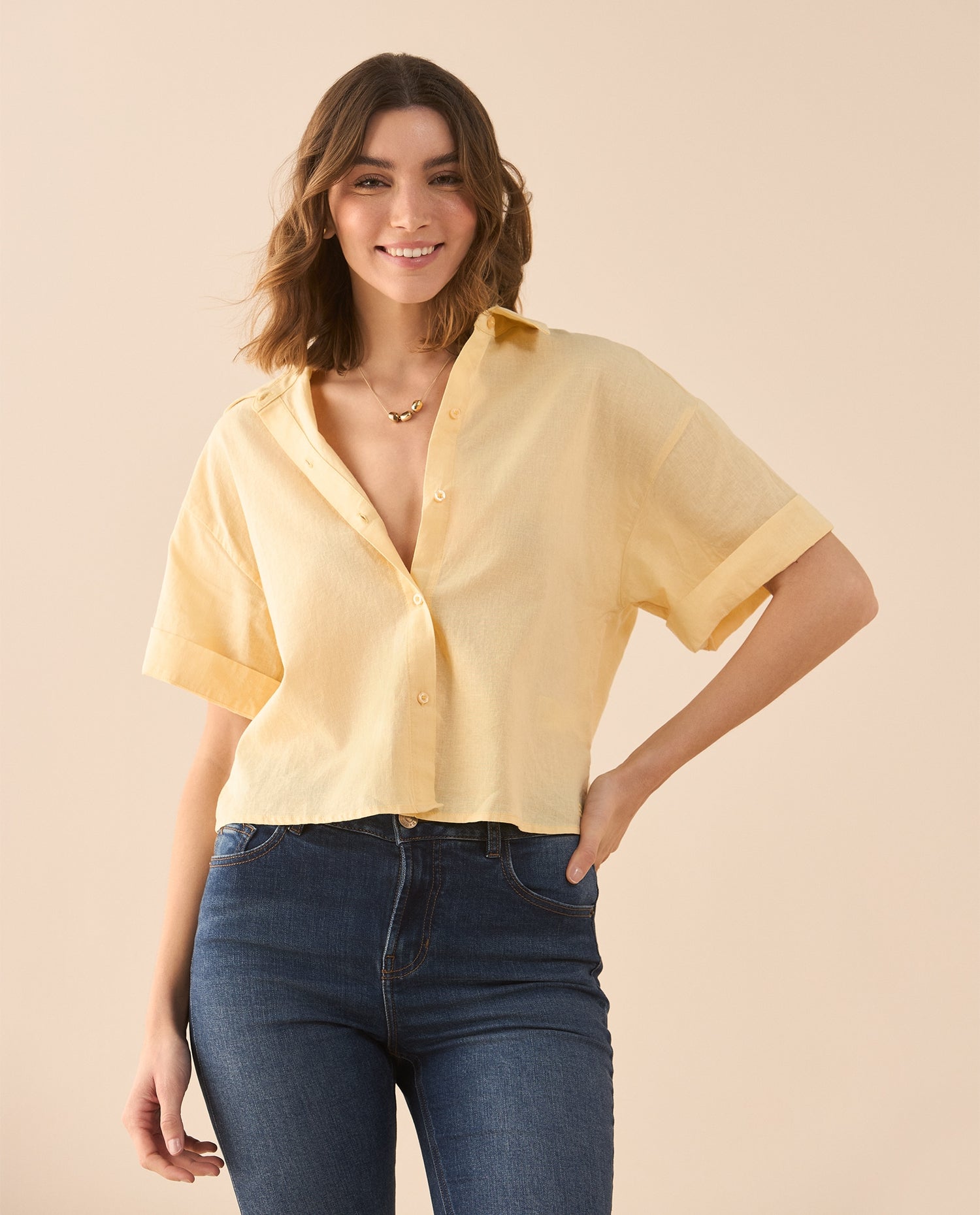 Camisa de manga corta para mujer - Amarillo