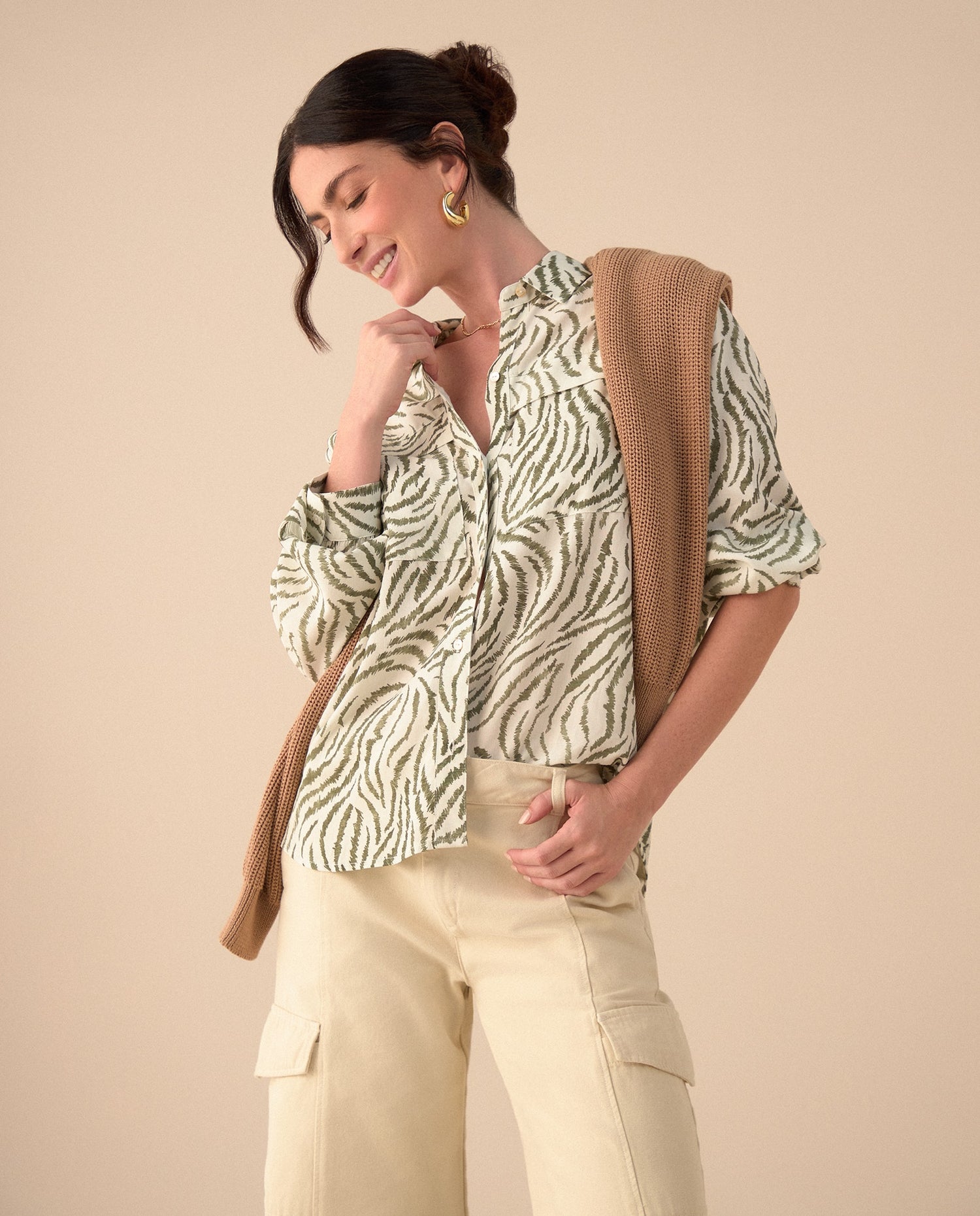 Camisa clásica estampada para mujer - Verde