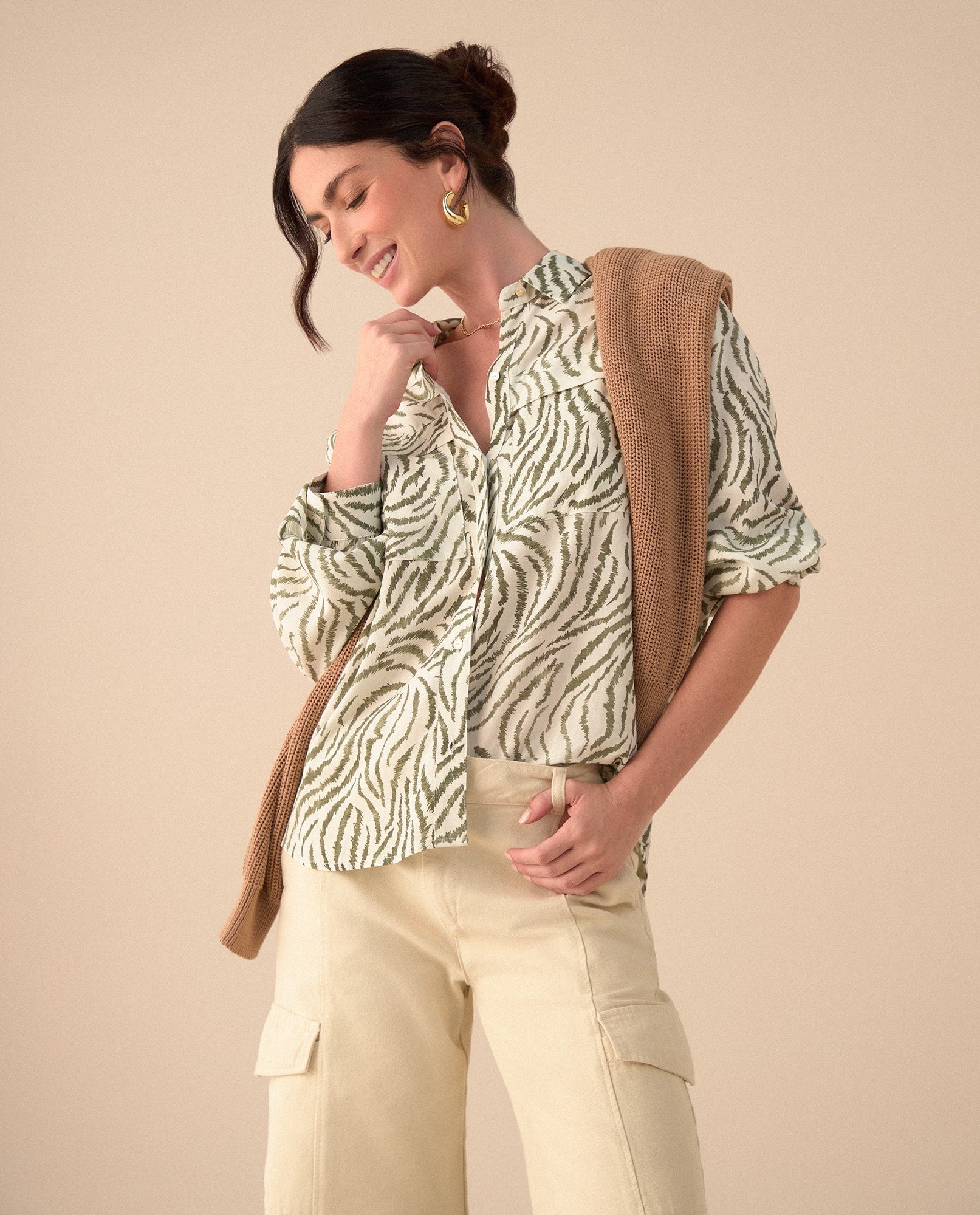 Camisa clásica estampada para mujer - Verde 34_611G032_VER170115_3
