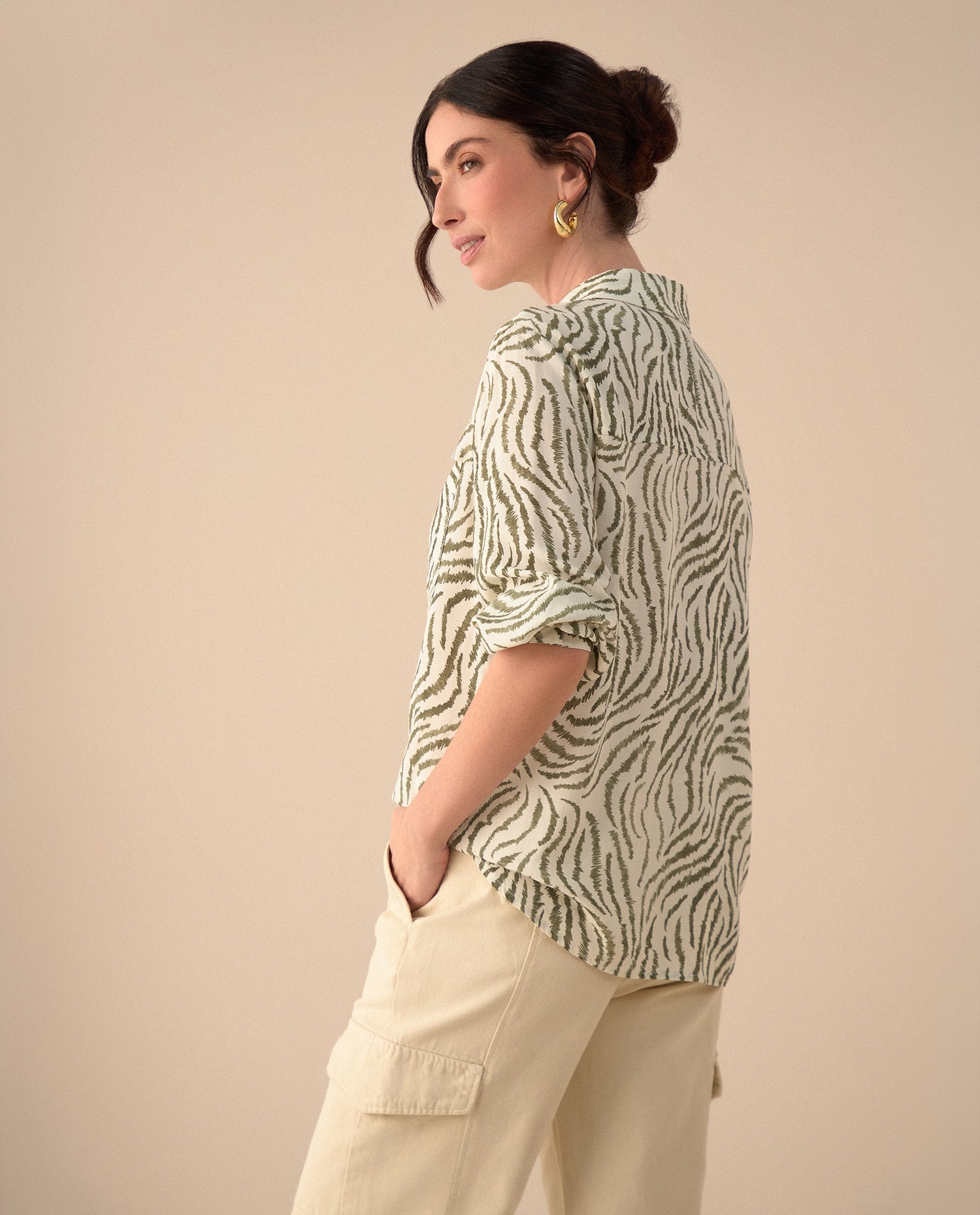 Camisa clásica estampada para mujer - Verde