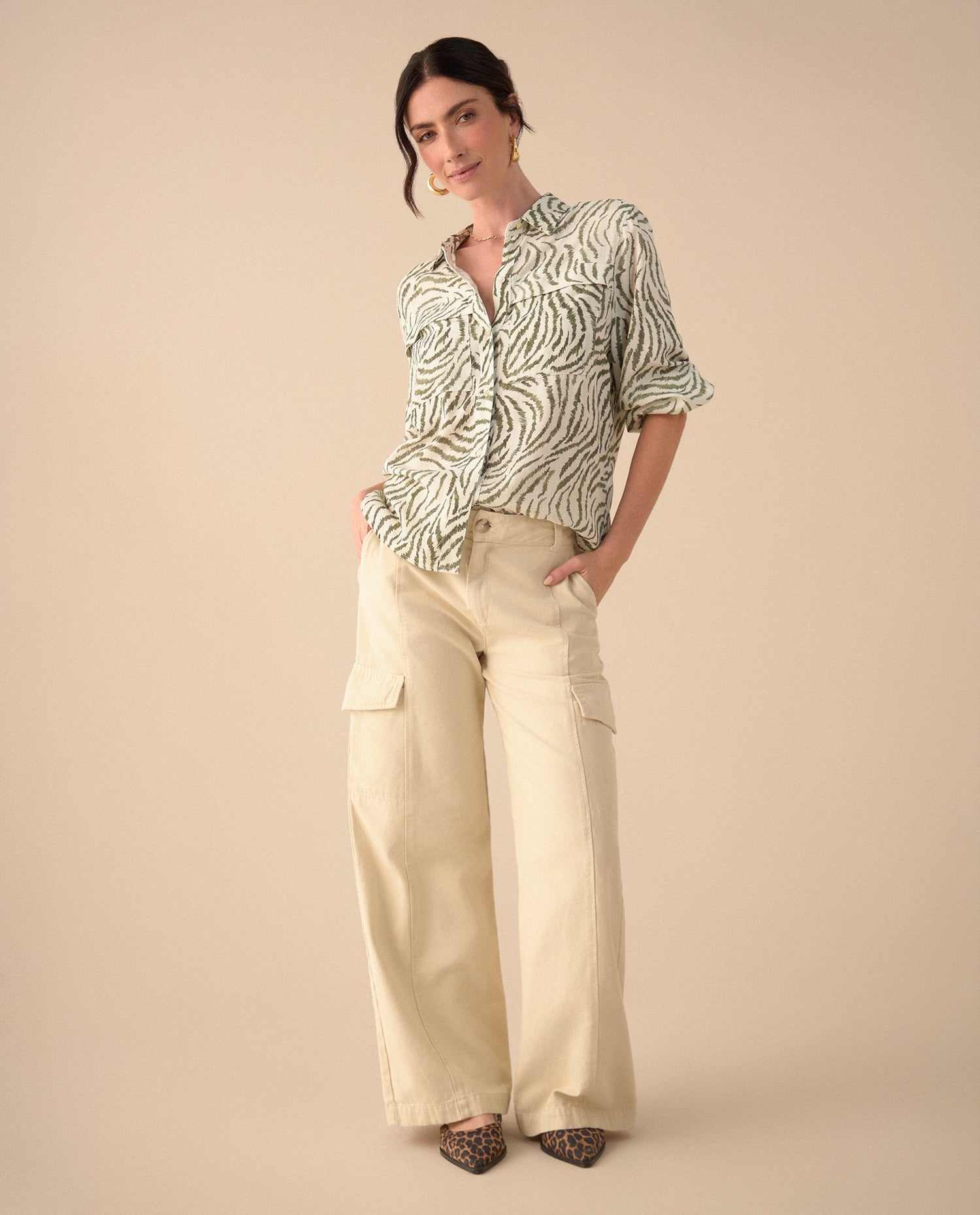 Camisa clásica estampada para mujer - Verde